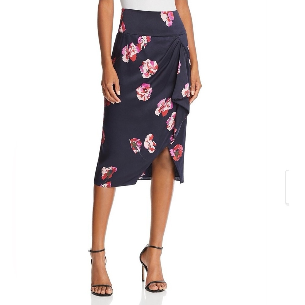 Joie Alphina Floral Midi Skirt 4 Front Drape Faux Wrap Spring Wedding Guest Blue